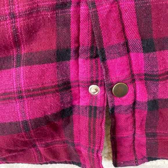 Place Women's Shirt Jacket XXL Burgundy Sherpa Lined Flannel Shacket Snaps Plaid - Picture 9 of 11